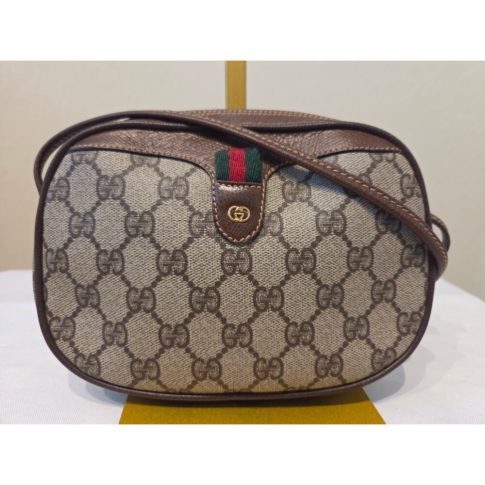 Gucci GG Supreme Small Crossbody Web Stripe Vintage Ophidia Bag Brown leather